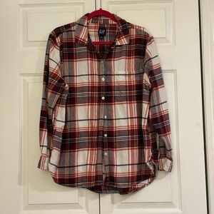 GAP “Brianna” Boyfriend Red/White Plaid Long Sleeve Flannel Top - Size XL